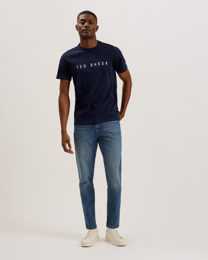 T-Shirt Ted Baker Short Sleeve Branded Bleu Marine Homme | MOT-02239753